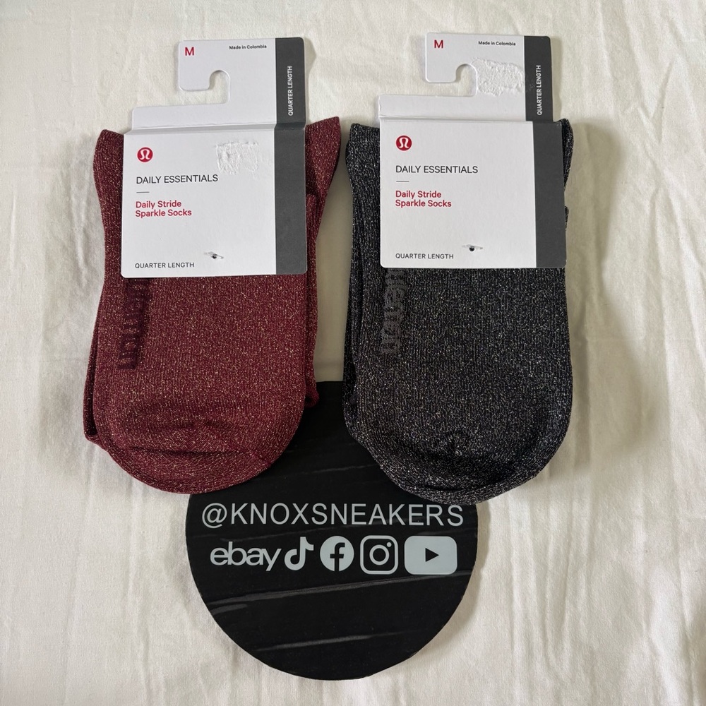 Lululemon Daily Stride Sparkle Quarter Sock Lot of 2 Black Red Women’s Size M